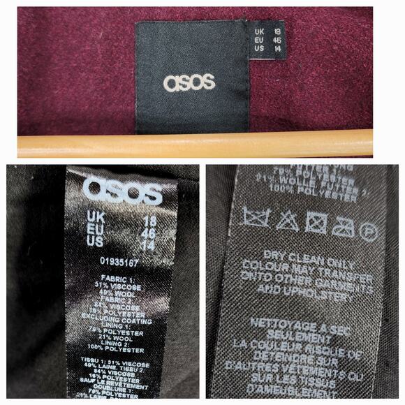 ASOS Quilted Moto Jacket 14 Women Black Bomber Wool Faux Leather Trim Biker READ - Picture 4 of 15